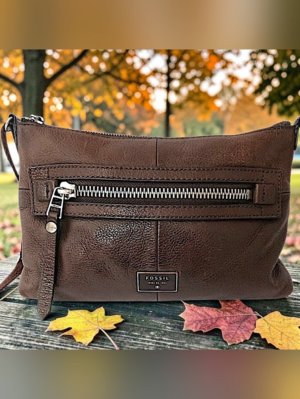 Fossil Dawson Crossbody Bag Purse Rich Brown Pebbled Leather Distressed Look‎